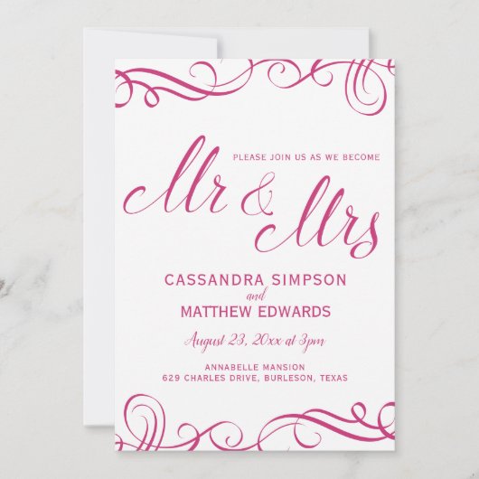 Invitations de mariage tout en un | Rose chaud (Devant)