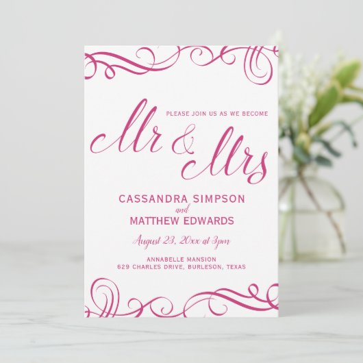 Invitations de mariage tout en un | Rose chaud (Debout devant)