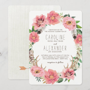 Invitations de mariage tribal bohémienne florale
