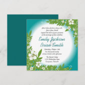 Invitations de mariage turquoise blanc hibiscus (Devant / Derrière)
