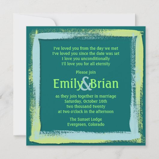 Invitations de mariage turquoise bleu vert peintur (Devant)