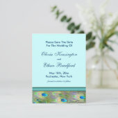 Invitations de mariage turquoise Blue Peacock (Debout devant)