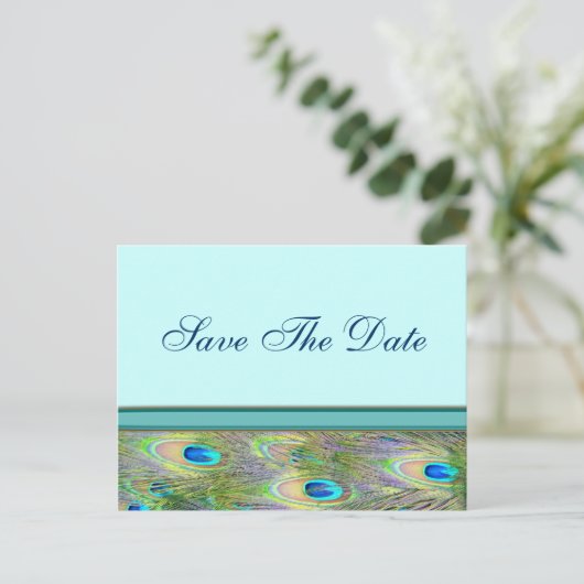 Invitations de mariage turquoise Blue Peacock (Debout devant)