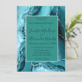 Invitations de mariage Turquoise Blue Silver Agate (Debout devant)