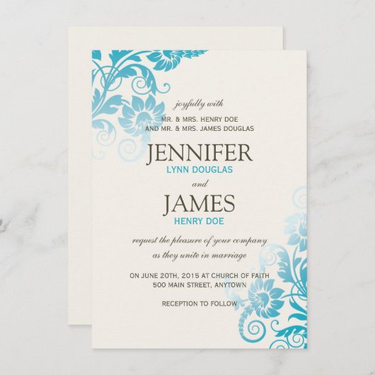 Invitations de mariage Turquoise Classy Ombre (Devant / Derrière)