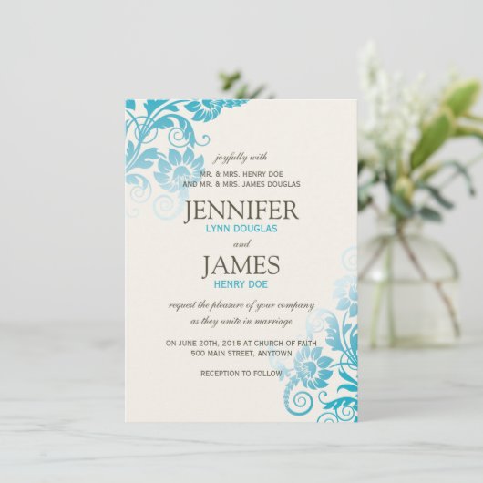 Invitations de mariage Turquoise Classy Ombre (Debout devant)