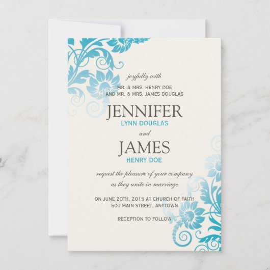 Invitations de mariage Turquoise Classy Ombre (Devant)