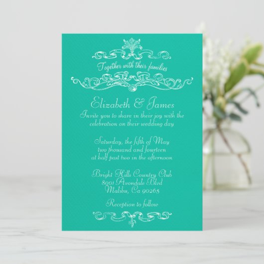 Invitations de mariage turquoise de luxe simple (Debout devant)