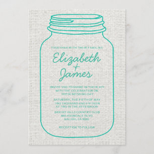 Invitations de mariage turquoise de Mason Jar