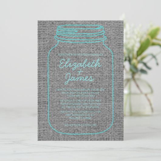 Invitations de mariage Turquoise de Mason Jar Rust (Debout devant)