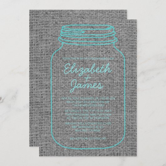 Invitations de mariage Turquoise de Mason Jar Rust (Devant / Derrière)