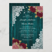 Invitations de mariage turquoise en Bourgogne et f (Devant / Derrière)