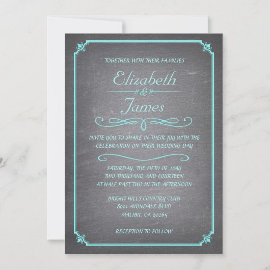 Invitations de mariage turquoise et Argent (Devant)