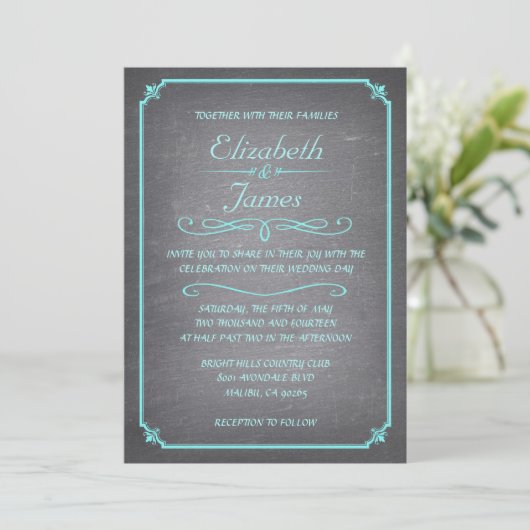 Invitations de mariage turquoise et Argent (Debout devant)
