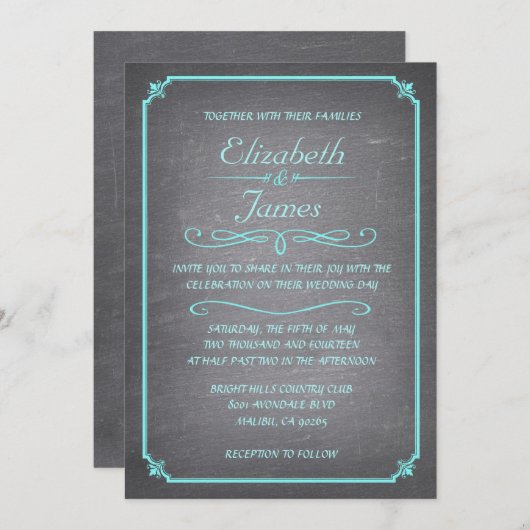 Invitations de mariage turquoise et Argent (Devant / Derrière)