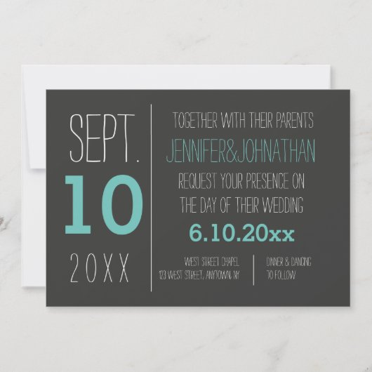 Invitations de mariage turquoise et gris modernes (Devant)