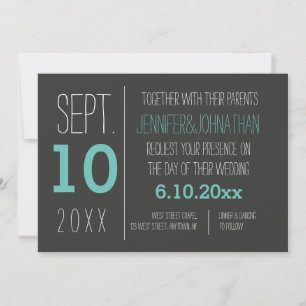 Invitations de mariage turquoise et gris modernes