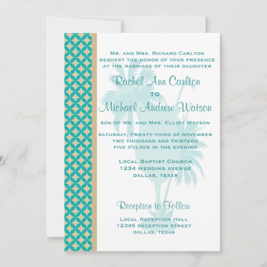 Invitations de mariage Turquoise et Tan Khaki Beac (Devant)