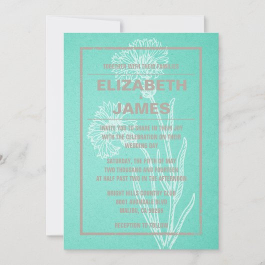 Invitations de mariage turquoise et Vintage rustiq (Devant)