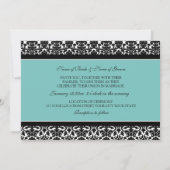 Invitations de mariage Turquoise Noir Blanc Damas (Dos)