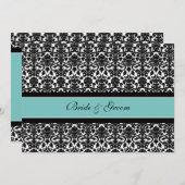 Invitations de mariage Turquoise Noir Blanc Damas (Devant / Derrière)