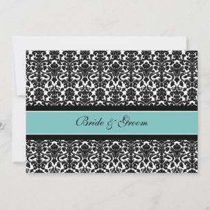 Invitations de mariage Turquoise Noir Blanc Damas