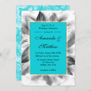 Invitations de mariage Turquoise noir et marbre d'