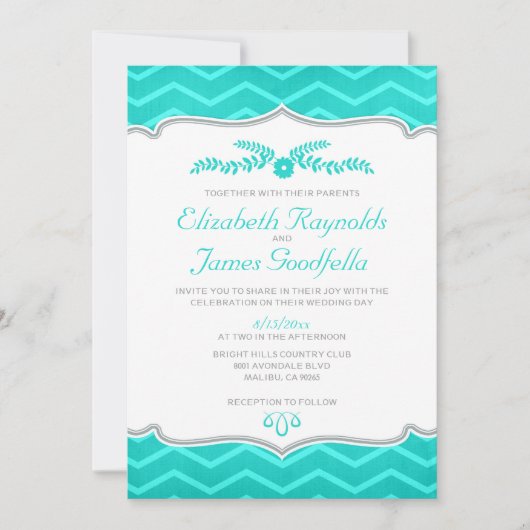 Invitations de mariage turquoise Zigzag (Devant)