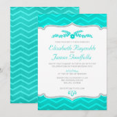 Invitations de mariage turquoise Zigzag (Devant / Derrière)