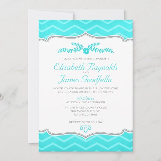 Invitations de mariage Turquoises à Zigzag (Devant)