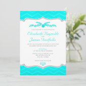 Invitations de mariage Turquoises à Zigzag (Debout devant)
