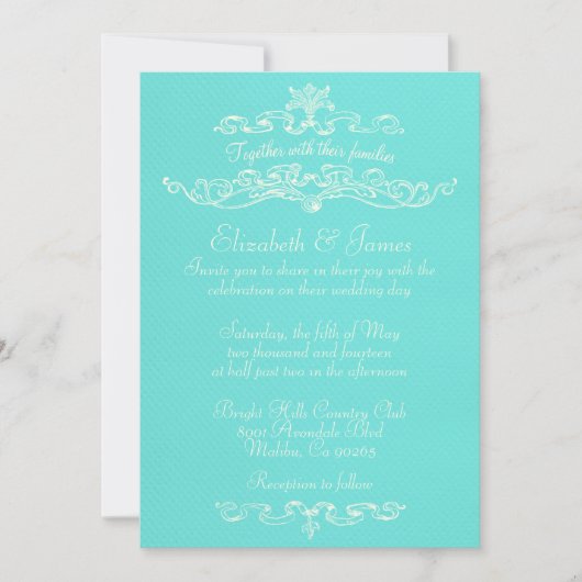 Invitations de mariage Turquoises de luxe (Devant)