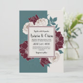 Invitations de mariage turquoises et bordeaux (Debout devant)