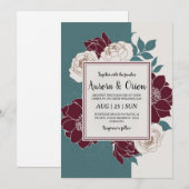 Invitations de mariage turquoises et bordeaux (Devant / Derrière)