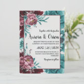 Invitations de mariage turquoises et bordeaux (Debout devant)