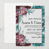 Invitations de mariage turquoises et bordeaux (Devant / Derrière)