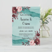 Invitations de mariage turquoises et bordeaux (Debout devant)
