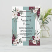 Invitations de mariage turquoises et bordeaux (Debout devant)