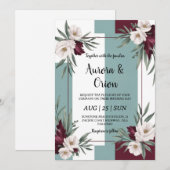 Invitations de mariage turquoises et bordeaux (Devant / Derrière)