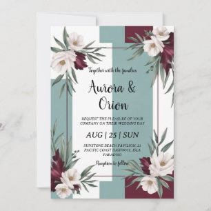 Invitations de mariage turquoises et bordeaux
