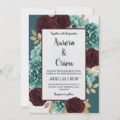 Invitations de mariage turquoises et bordeaux (Devant)