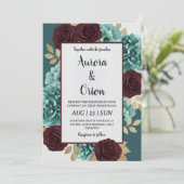Invitations de mariage turquoises et bordeaux (Debout devant)
