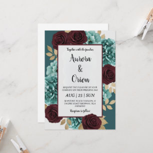 Invitations de mariage turquoises et bordeaux