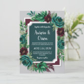 Invitations de mariage turquoises et bordeaux (Debout devant)