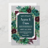 Invitations de mariage turquoises et bordeaux (Devant / Derrière)