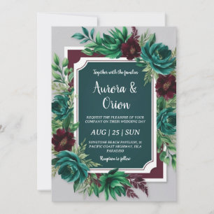 Invitations de mariage turquoises et bordeaux
