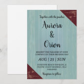 Invitations de mariage turquoises et bordeaux (Devant / Derrière)