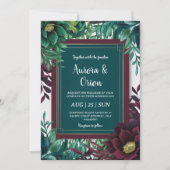 Invitations de mariage turquoises et bordeaux (Devant)