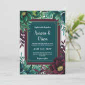 Invitations de mariage turquoises et bordeaux (Debout devant)