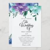 Invitations de mariage turquoises et violettes (Devant / Derrière)